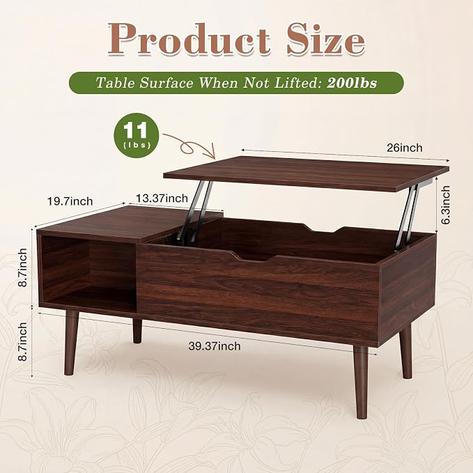 OLIXIS Wood Lift Top Coffee Table - Image 3