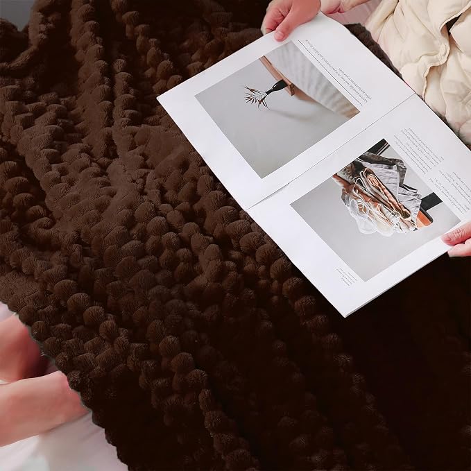 Puncuntex Brown Throw Blanket 90"×90" inches Fuzzy 3D Jacquard Decorative - Image 2