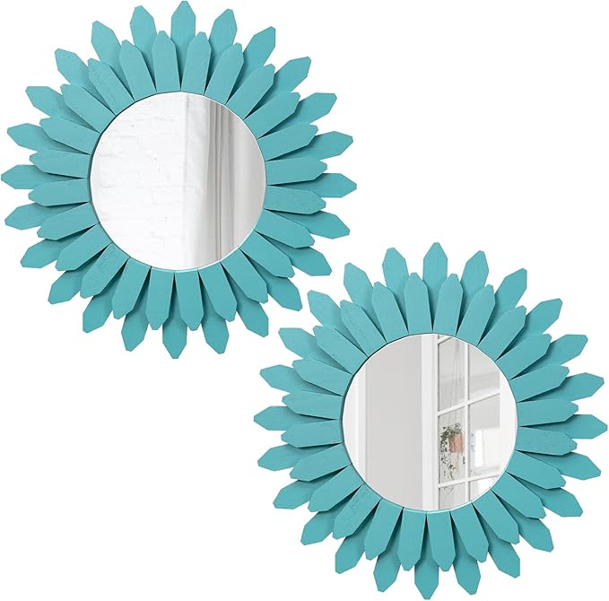 Honiway Beach Wall Decor Mirror 2 Pack 12 inch Wood Coastal Wall Decor Sunburst by Honiway