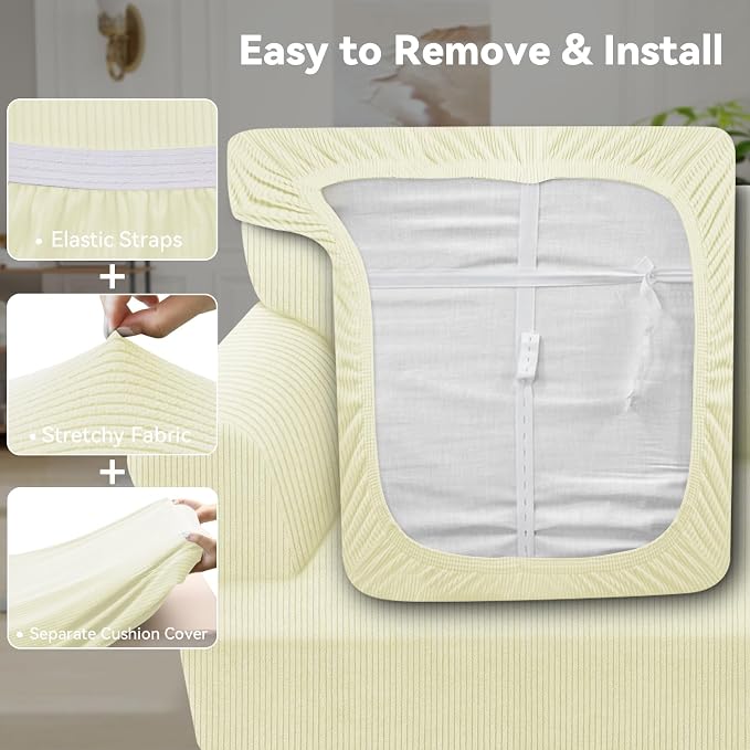 Waterproof Couch Cover 3-Piece Set Striped Sofa Slipcovers - Image 4