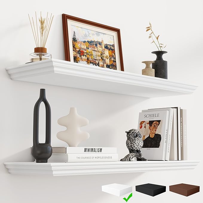 Fun Memories Floating Shelves 32 Inch Long, 9.3 Inch Deep Classic Crown Molding by FunMemories