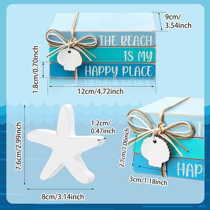 Pinkunn 4 Pcs Summer Table Coastal Theme Decorations Wooden Beach Starfish - Image 3
