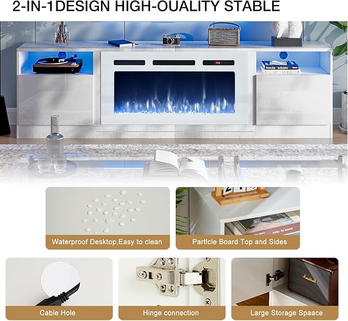 oneinmil 70” TV Stand with 36” Electric Fireplace, Large Modern Media - Image 7