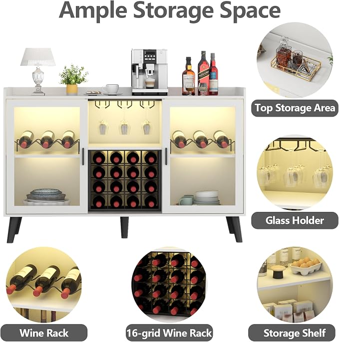 Loomie Wine Bar Cabinet with LED Light, Home Coffee Cabinet with Wine Rack and - Image 4