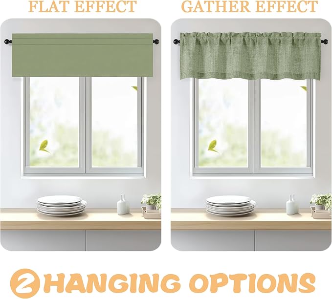 OWENIE Sage Green Valances for Windows 1 Pcs 18 Inch Length, Light Filtering - Image 5