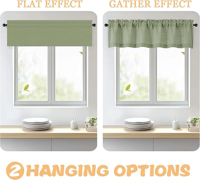 OWENIE Sage Green Valances for Windows 1 Pcs 20 Inch Length, Light Filtering - Image 5