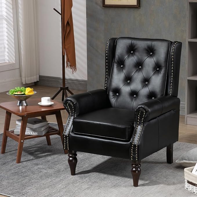 Mid-Century Wingback Chair, PU Leather Accent Chair Armchair - Image 2