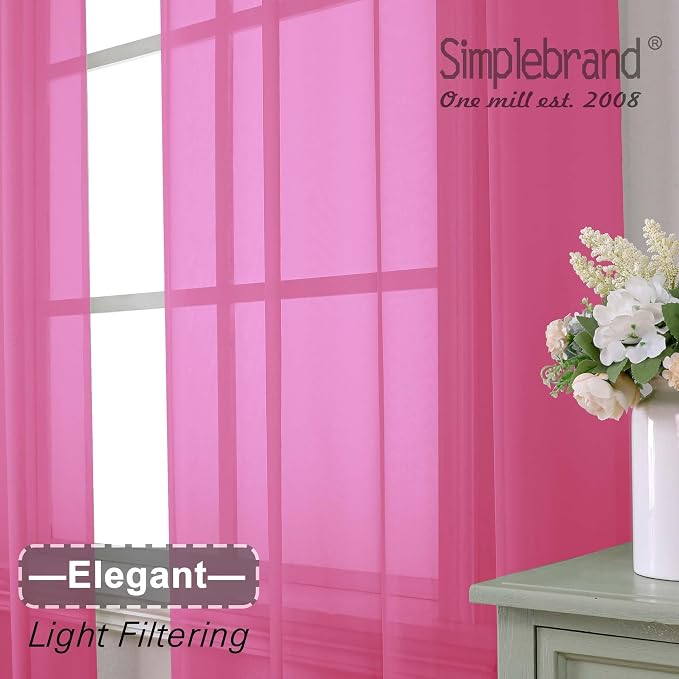 Simplebrand Hot Pink Sheer Curtains 72 Inches Long 2 Panels - Image 3