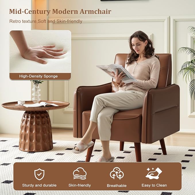 Bonzy Home Mid-Century Modern Faux Leather Accent Chair Set of 2 - Image 3