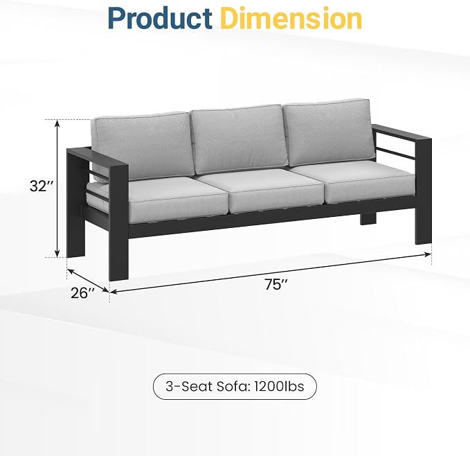 Wisteria Lane Metal Patio Furniture Sofa, All-Weather Outdoor Couch - Image 2