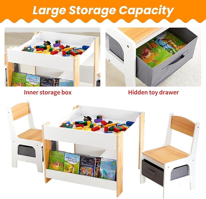Asweets Kids Table and Chair Set, 4 in 1 Toddler Desk - Image 4