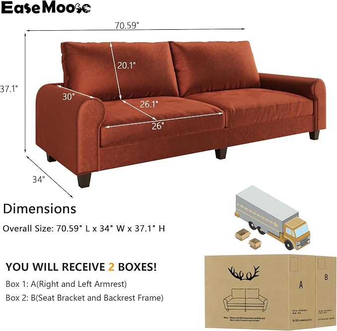 EASE MOOSE 70.6" Velvet Loveseat Sofa, Soft Deep Seat Couches - Image 2