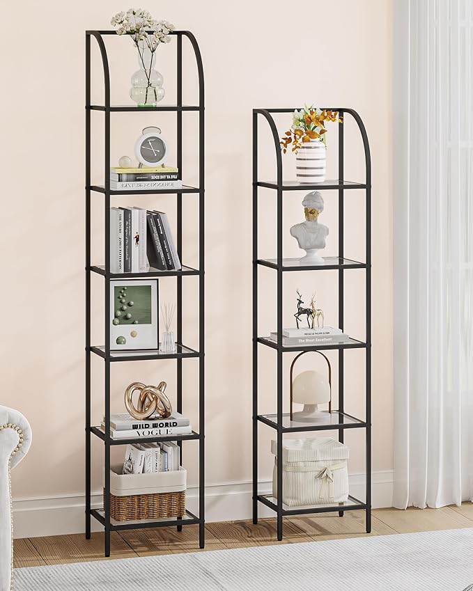 Hzuaneri Bookcase Bookshelf, Tempered Glass Arched Bookshelf - Image 7