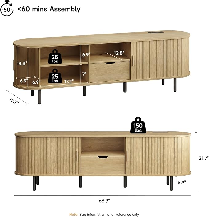 ONBRILL 69" TV Stand with Power Outlet - Image 2