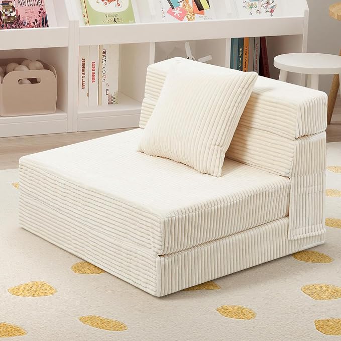 MeMoreCool Folding Sofa for Kids, Corduroy Fold Out Futon Chair, Small Foldable - Image 8