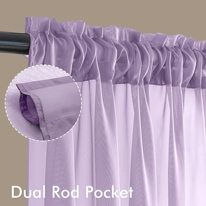 MIULEE Light Purple Sheer Curtains 90 Inches Long, 4 Panels Set, Lavender Light - Image 3