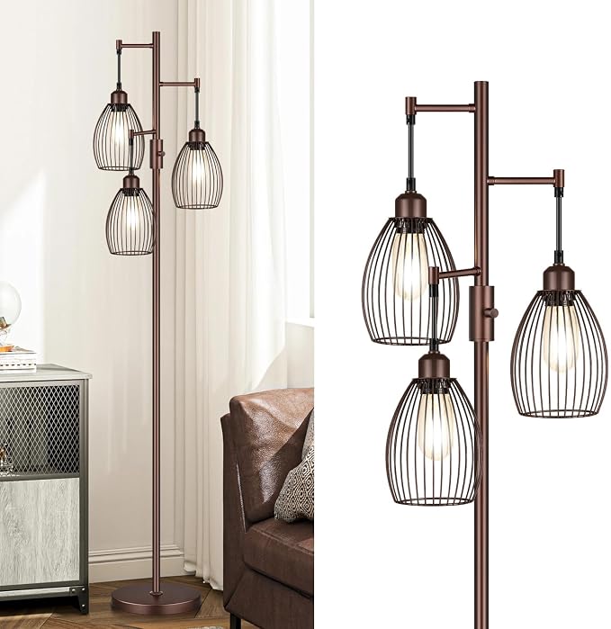 Torondo Dimmable Farmhouse Industrial Floor Lamp, Matte Brown Tree Standing by Torondo