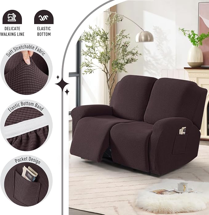 TAOCOCO Recliner Loveseat Slipcover, 6 Pieces Dual Recliner Sofa Covers - Image 3