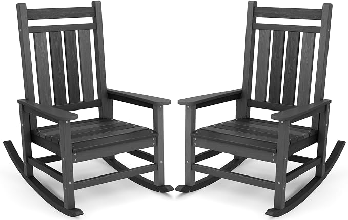 SERWALL Outdoor Rocking Chair Set of 2, HDPE Rocking Chair by SERWALL