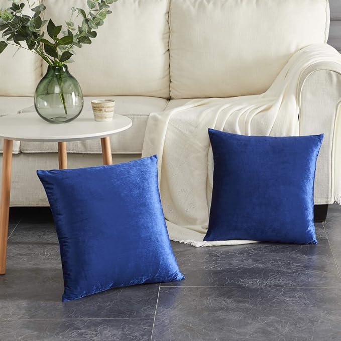 GIGIZAZA Blue Decorative Velvet Pillow Covers, 16x16 Small Square Couch Throw - Image 6