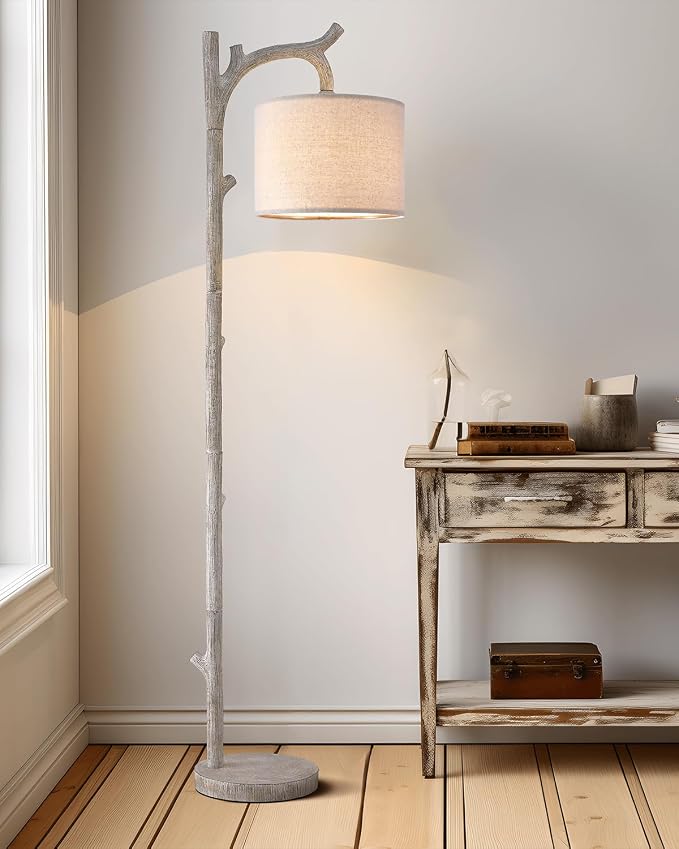 OYEARS Rustic Farmhouse Tree Trunk Floor Lamp Classic Country Wood Grain Resin - Image 7