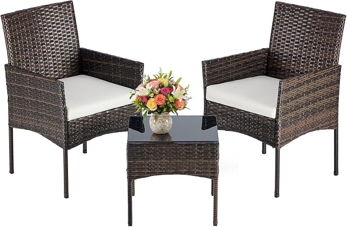 DUMOS 3 Piece Patio Furniture Set, All-Weather Outdoor Wicker Chairs by DumosLifestyle