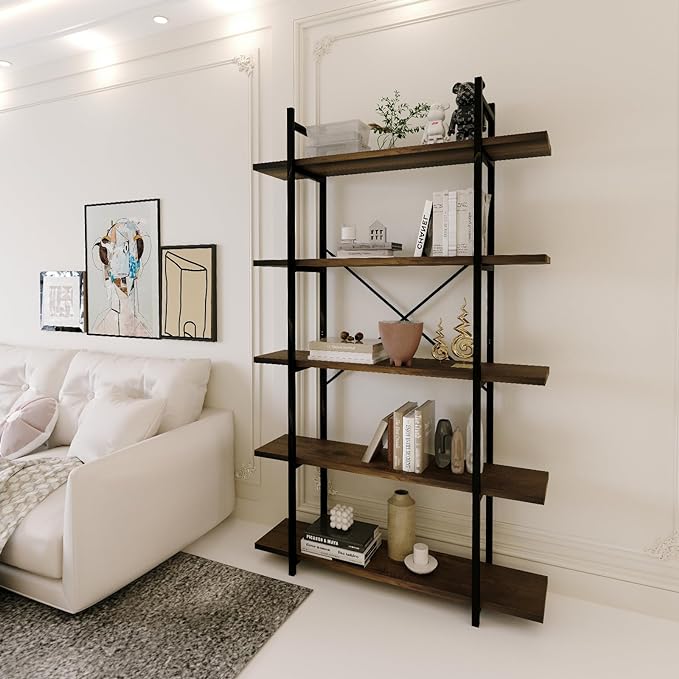 5 Tiers Bookshelf Organizer Industrial Shelf, Modern Open Display Storage - Image 4