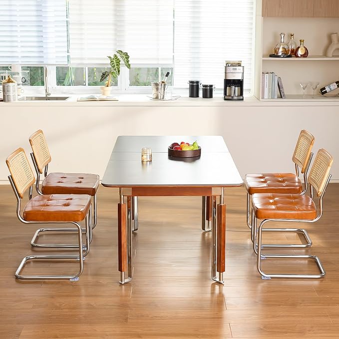 GrandNoor Rattan Dining Chairs Set, Wooden Mid Century Modern Dining Room Chairs - Image 3