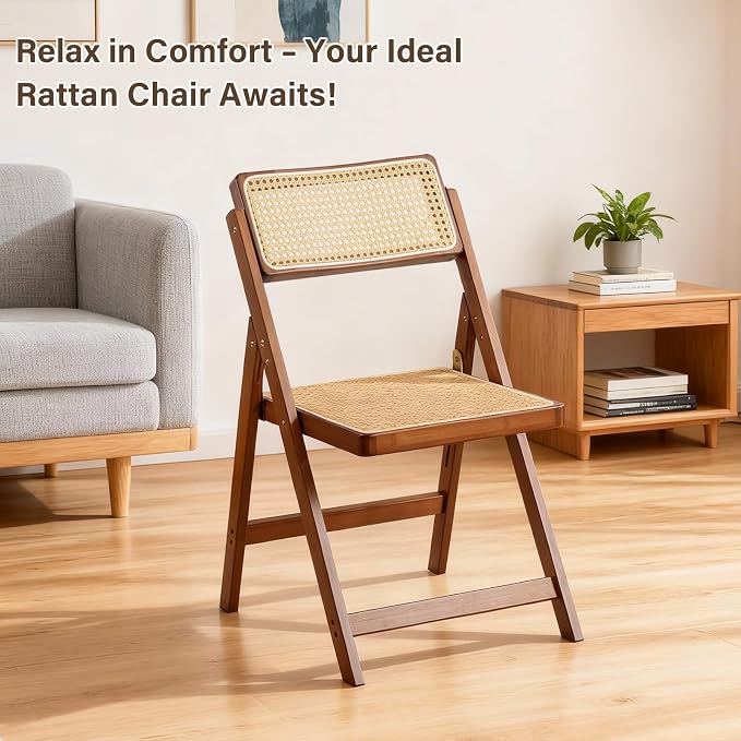 Furlide Rattan Folding Chairs, Modern Mid Century Dining Chairs Set of 2 - Image 9