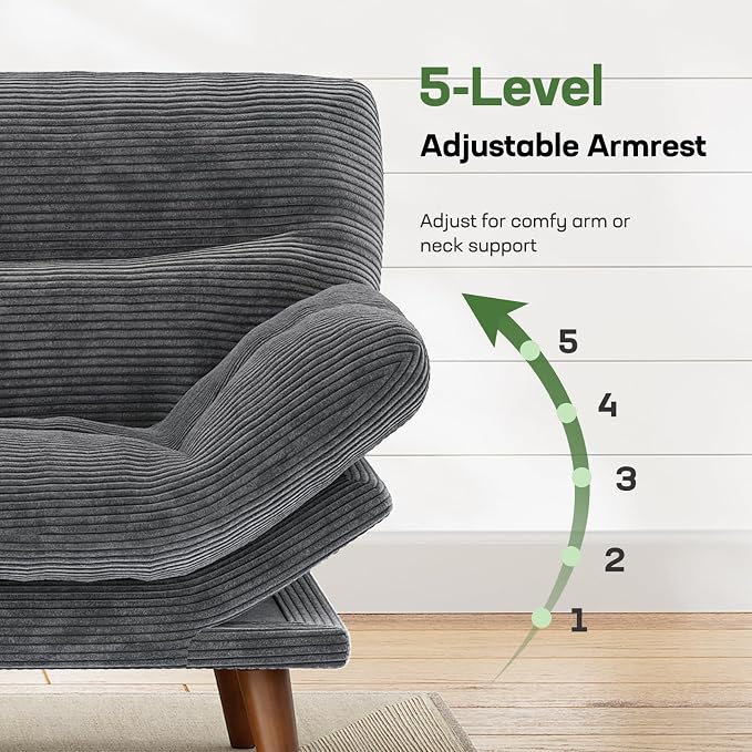 Marsail 66" Convertible Futon Sofa Bed, Corduroy Futon Loveseat Couch - Image 4