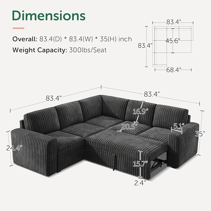 HONBAY Modular Sectional Sleeper Sofa - Image 2