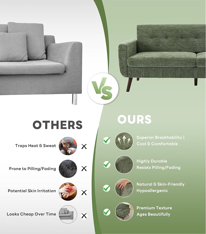 Tbfit 77.2" W Linen Sofa Couch, Mid Century Modern Decor Loveseat Couches - Image 6