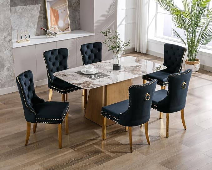 KCC Velvet Dining Chairs Set of 2, Upholstered High-end Tufted Dining Chair - Image 8