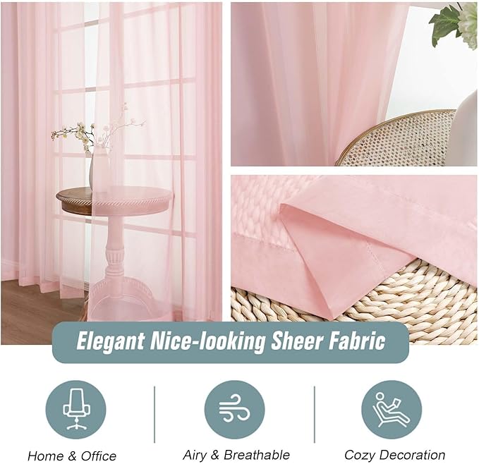 Blush Pink Sheer Curtains 84 Inches Long 2 Panels, Elegant Airy Transparent - Image 4