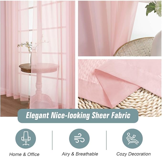 Blush Pink Window Sheer Curtains 54 inch Length, Soft Airy Light Filtering - Image 4