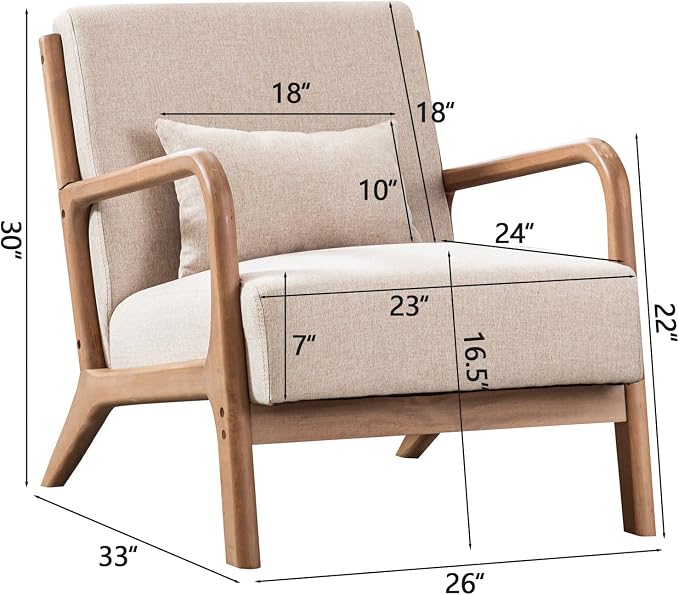 INZOY Mid-Century Modern Accent Chair Set of 2, Upholstered Living Room Chairs - Image 3