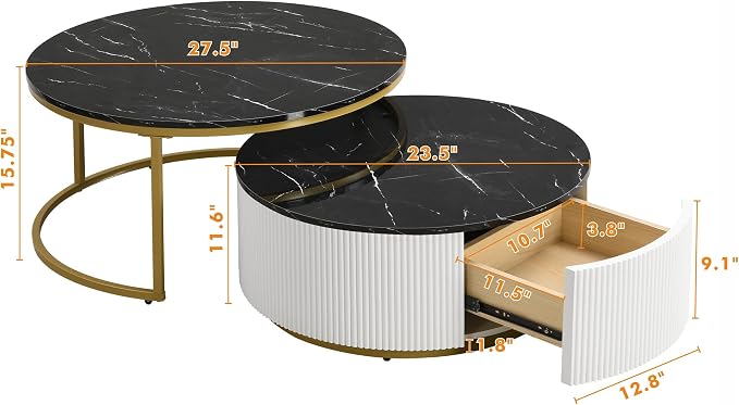 27.6" Modern Round Nesting Coffee Table Fluted - Image 2