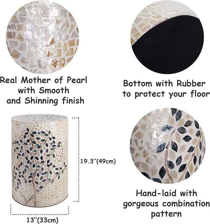 PEMAR Mother of Pearl Cylinder Drum End Table Nacre Side Stool Round Accent - Image 3