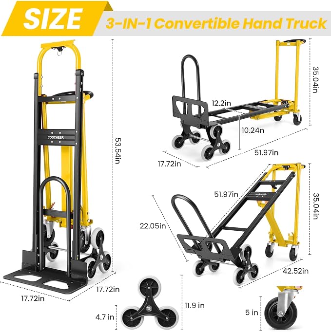 4-in-1 Hand Truck Dolly Heavy Duty Industrial Convertible, 1000 LBS Stair - Image 2