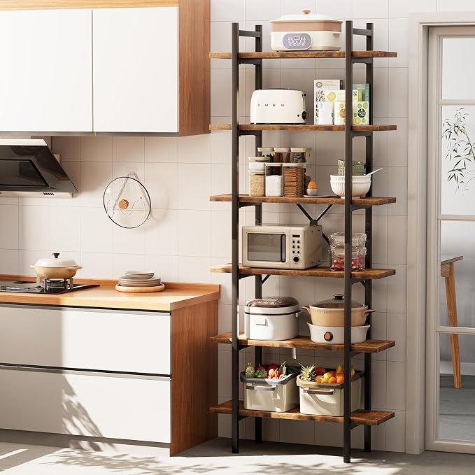 6 Tiers Bookshelf Organizer Industrial Shelf, Modern Open Display Storage - Image 4