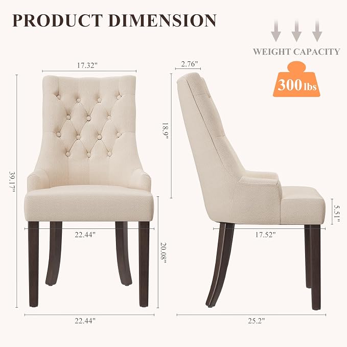 COLAMY Fabric Side Dining Chairs Set of 2, Wingback Upholstered Dining Room - Image 2