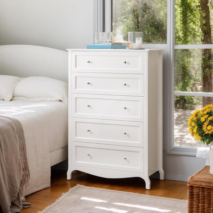 VINGLI White Dresser 5 Drawer Chest of Drawers - Image 2