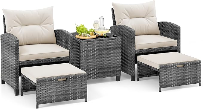 Tangkula 5 Pieces Patio Conversation Set, PE Wicker Rattan Outdoor Furniture Set by TANGKULA