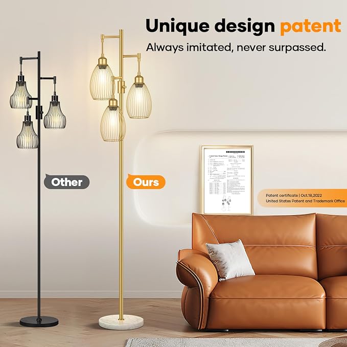 Dimmable Floor Lamp, 3x800LM LED Bulbs Included, Farmhouse Industrial Floor - Image 7