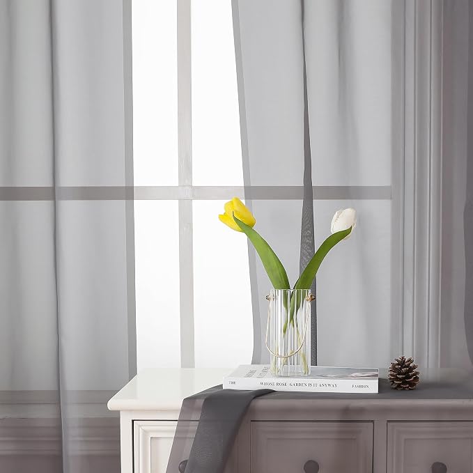 Lecloud Charcoal Grey Sheer Curtains 84 Inches Long 2 Panels, Voile Airy Light - Image 8