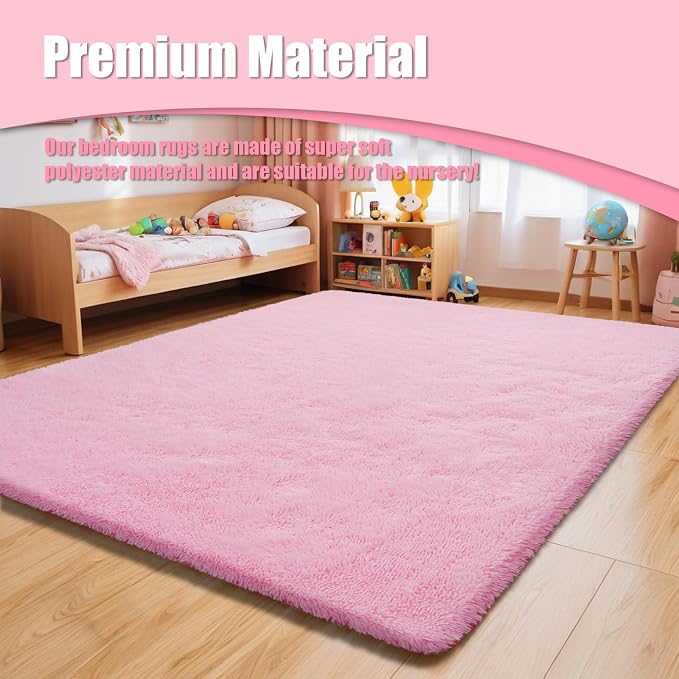 8x10 Fluffy Area Rugs for Living Room, Shag Area Rug for Bedroom, Soft Pink - Image 4