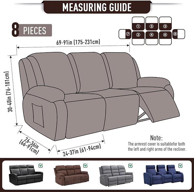 TAOCOCO Recliner Sofa Covers 8-Pieces Stretch Large Couch Covers - Image 5
