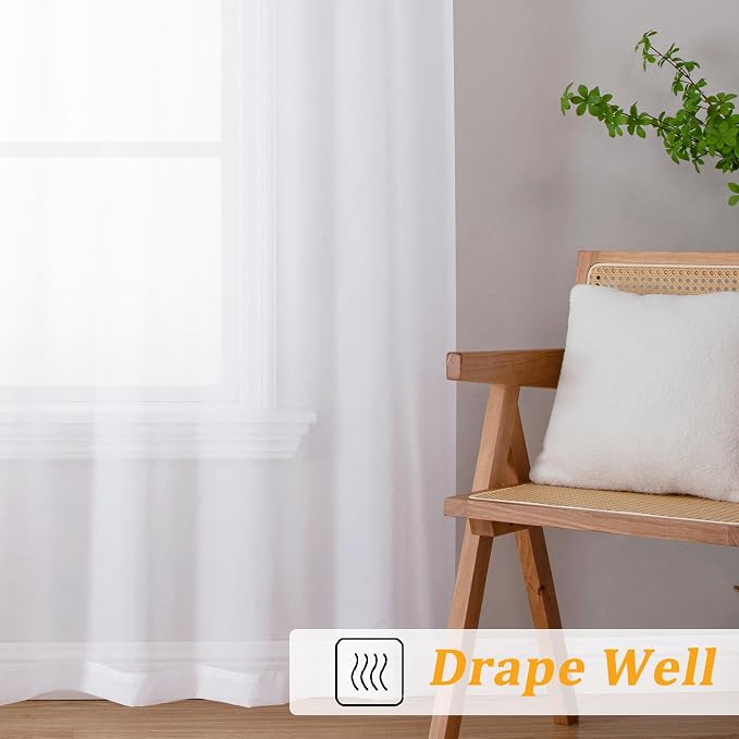 Gwine White Sheer Curtains 30 Inch Length, Short Light Filtering Voile Small - Image 7
