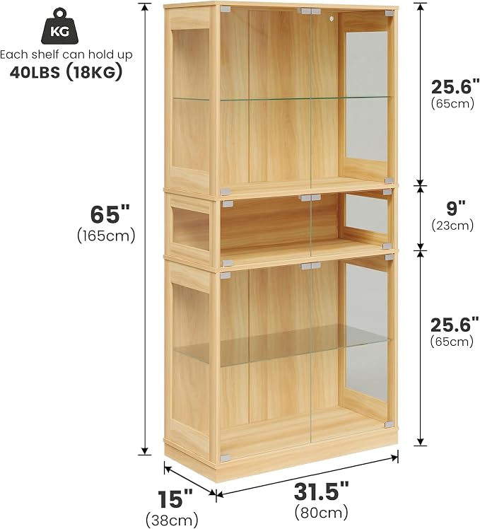 Display Cabinet with Glass Doors & LED Lights, 5 Tier Lighted Display Case - Image 2