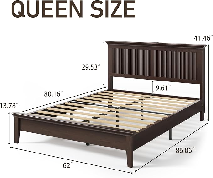 Lifezone Wood Queen Bed, Solid Wood Bed - Image 9